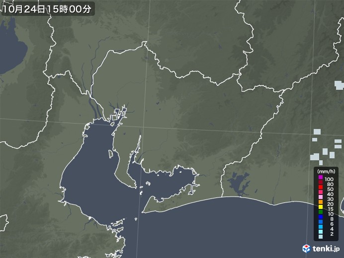 愛知県の雨雲レーダー(2021年10月24日)