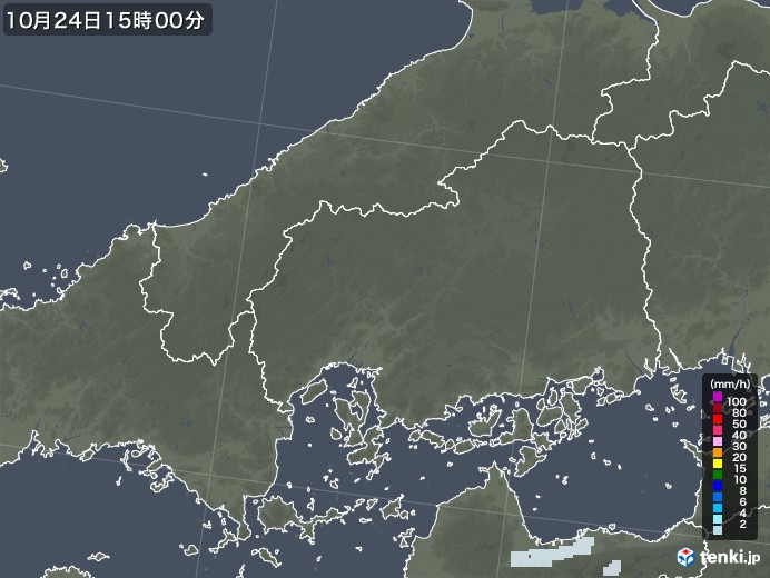 広島県の雨雲レーダー(2021年10月24日)