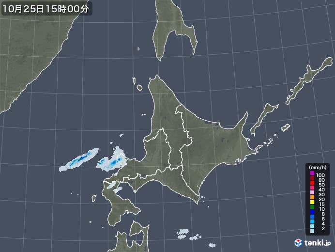 北海道地方の雨雲レーダー(2021年10月25日)