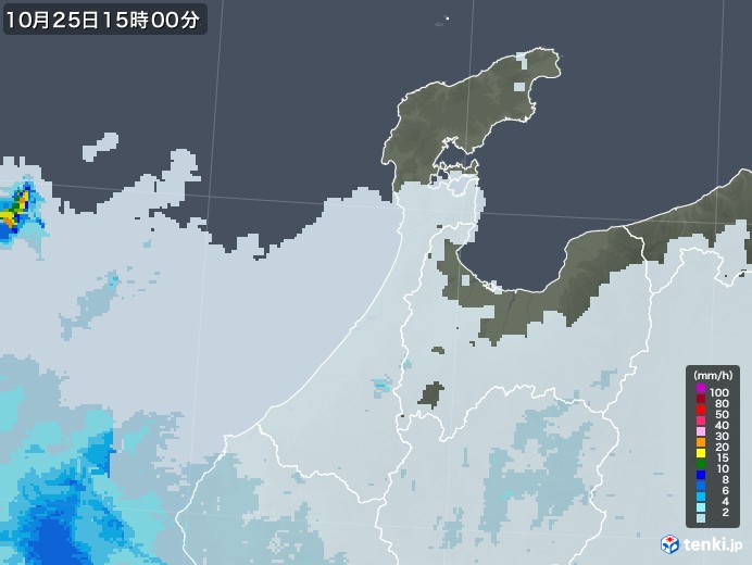 石川県の雨雲レーダー(2021年10月25日)