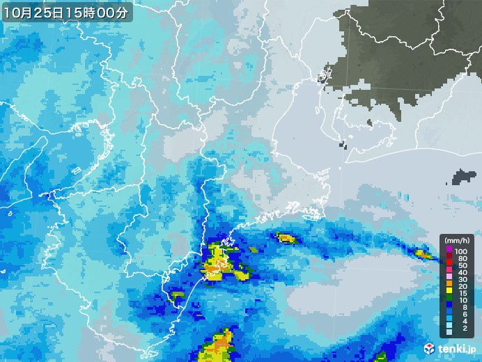 三重県の雨雲レーダー(2021年10月25日)