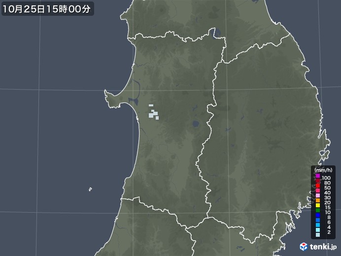 秋田県の雨雲レーダー(2021年10月25日)