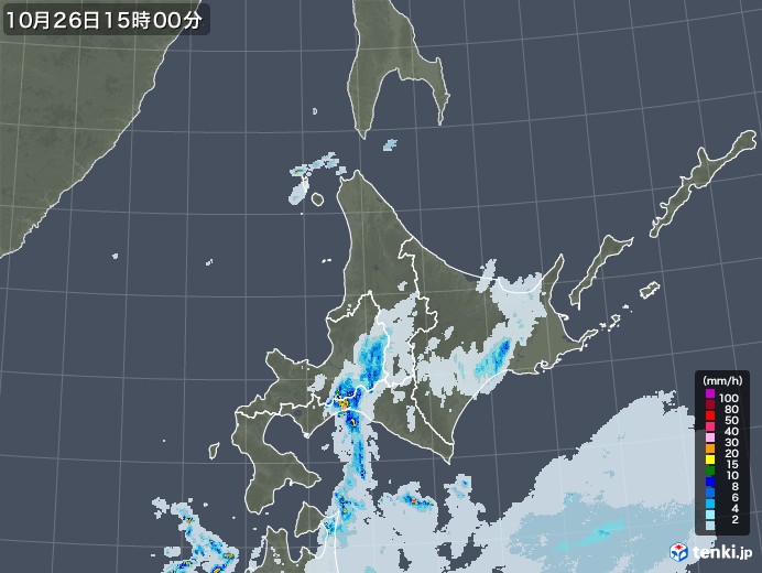 北海道地方の雨雲レーダー(2021年10月26日)