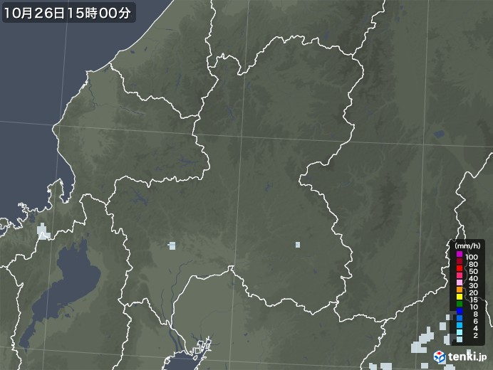 岐阜県の雨雲レーダー(2021年10月26日)