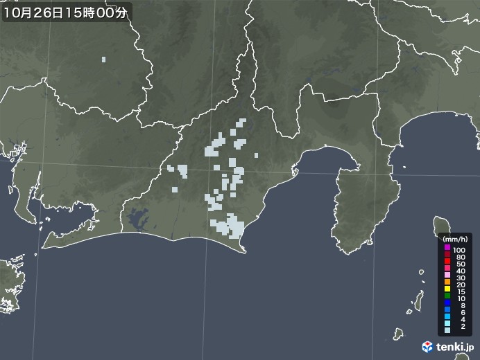 静岡県の雨雲レーダー(2021年10月26日)