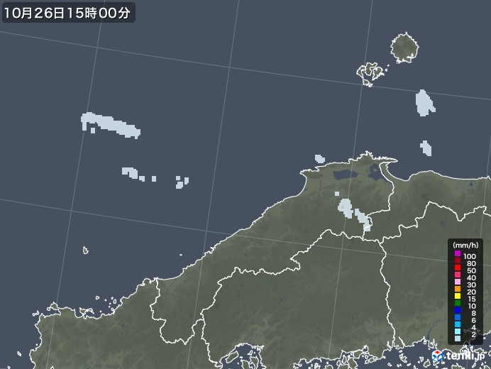 島根県の雨雲レーダー(2021年10月26日)