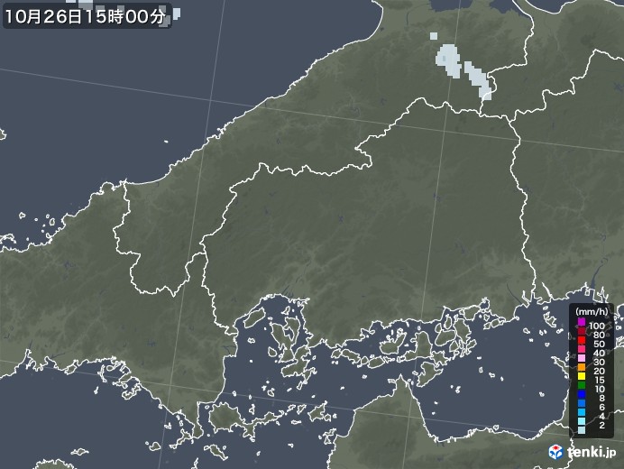 広島県の雨雲レーダー(2021年10月26日)