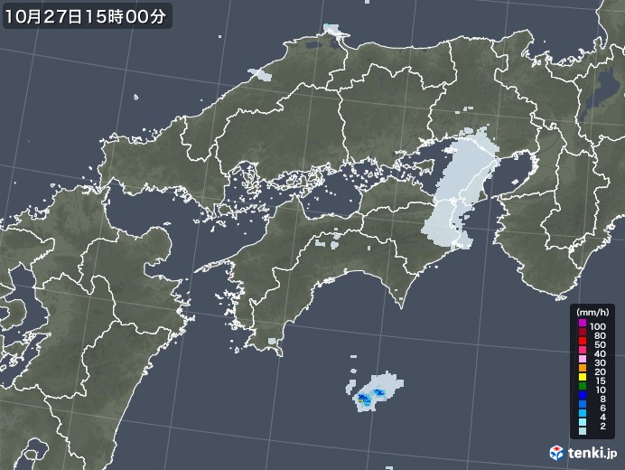 四国地方の雨雲レーダー(2021年10月27日)