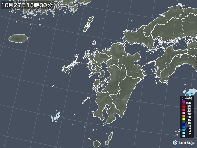 九州地方の雨雲レーダー(2021年10月27日)