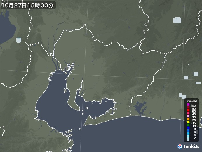 愛知県の雨雲レーダー(2021年10月27日)