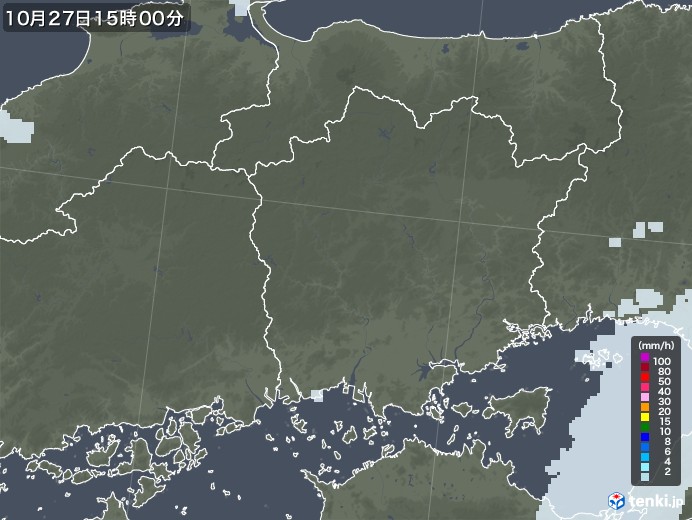 岡山県の雨雲レーダー(2021年10月27日)