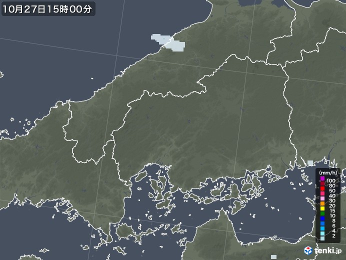 広島県の雨雲レーダー(2021年10月27日)