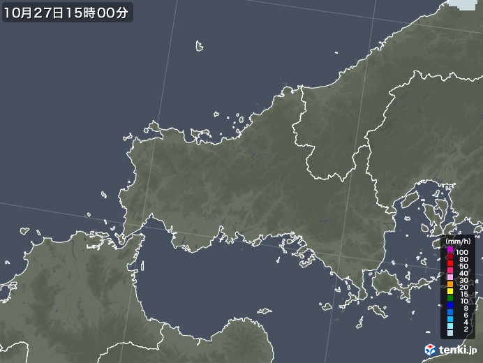 山口県の雨雲レーダー(2021年10月27日)