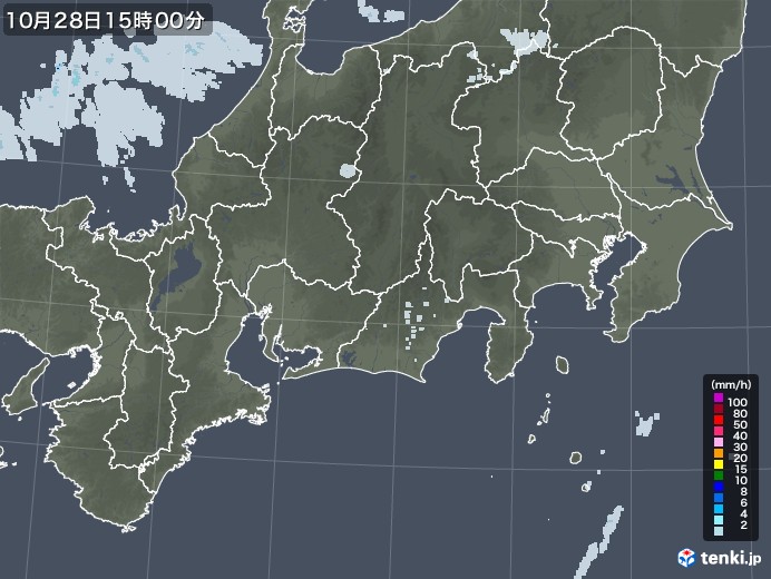 東海地方の雨雲レーダー(2021年10月28日)