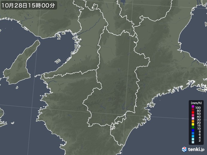 奈良県の雨雲レーダー(2021年10月28日)