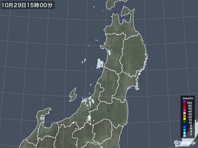 東北地方の雨雲レーダー(2021年10月29日)