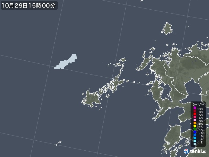 五島列島(長崎県)の雨雲レーダー(2021年10月29日)