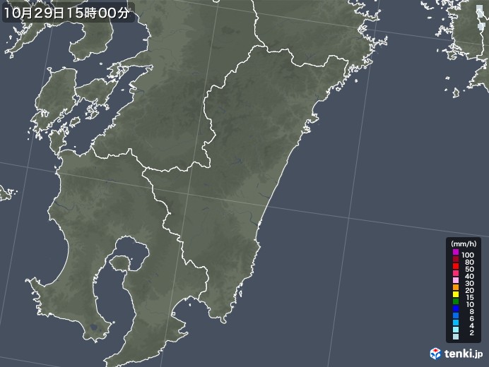 宮崎県の雨雲レーダー(2021年10月29日)