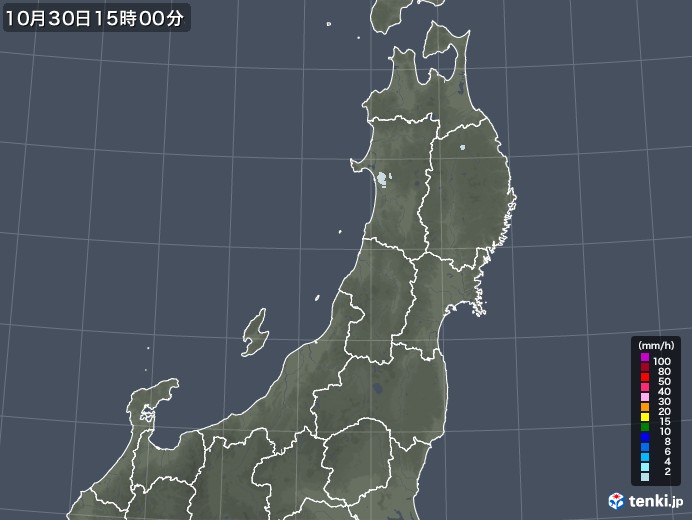 東北地方の雨雲レーダー(2021年10月30日)