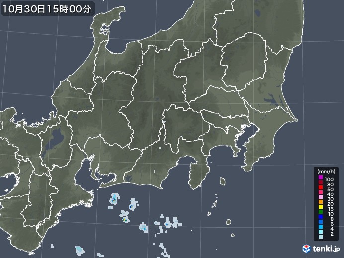 関東・甲信地方の雨雲レーダー(2021年10月30日)