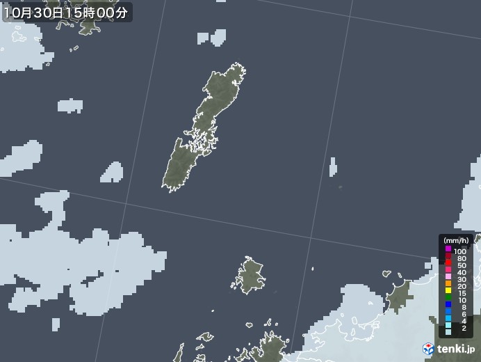 壱岐・対馬(長崎県)の雨雲レーダー(2021年10月30日)