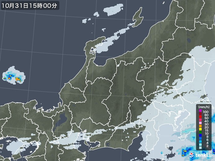 北陸地方の雨雲レーダー(2021年10月31日)