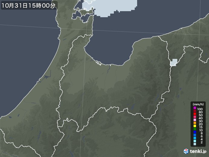 富山県の雨雲レーダー(2021年10月31日)