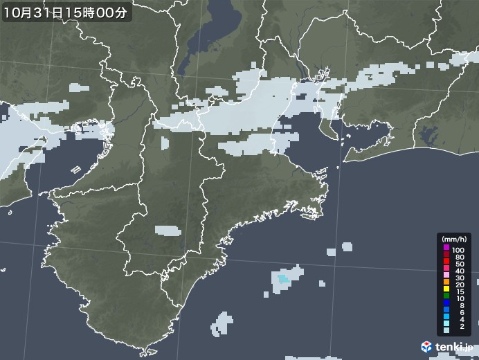三重県の雨雲レーダー(2021年10月31日)