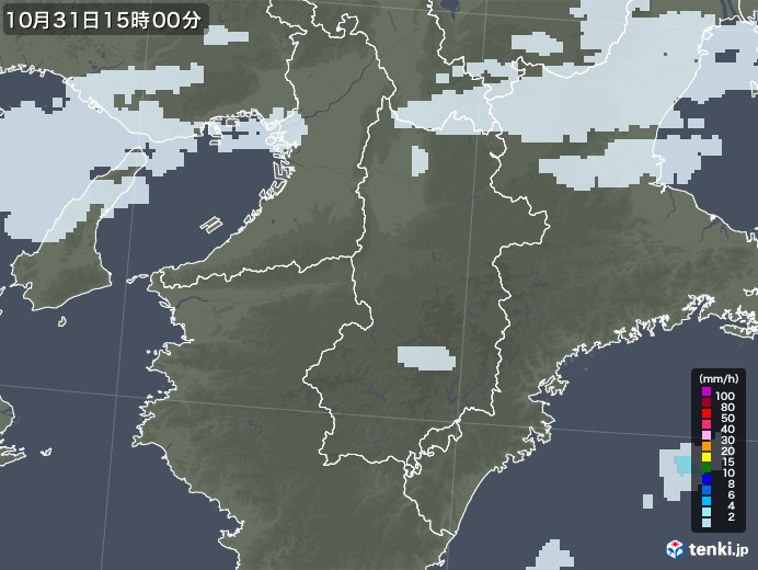 奈良県の雨雲レーダー(2021年10月31日)