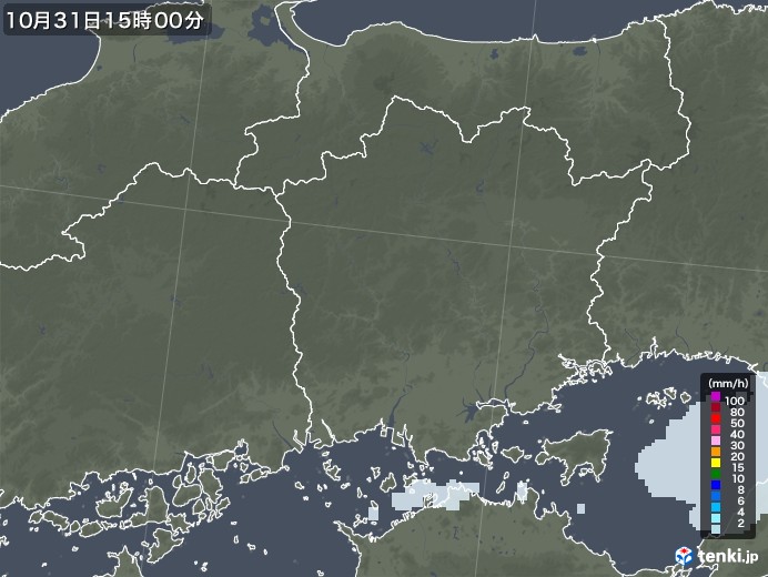 岡山県の雨雲レーダー(2021年10月31日)