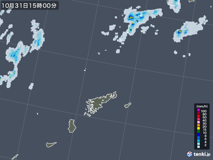 奄美諸島(鹿児島県)の雨雲レーダー(2021年10月31日)
