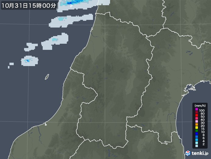 山形県の雨雲レーダー(2021年10月31日)