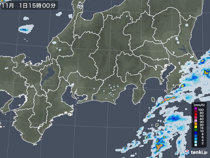 東海地方の雨雲レーダー(2021年11月01日)