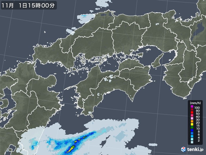 四国地方の雨雲レーダー(2021年11月01日)