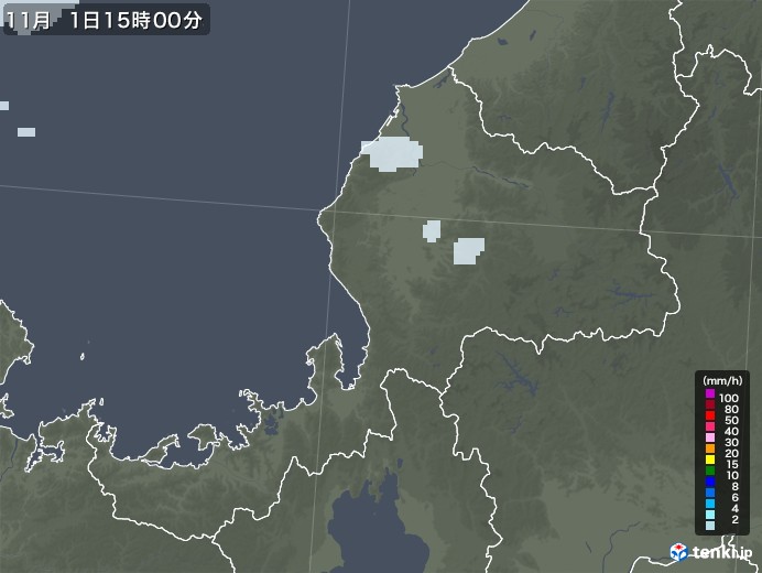 福井県の雨雲レーダー(2021年11月01日)