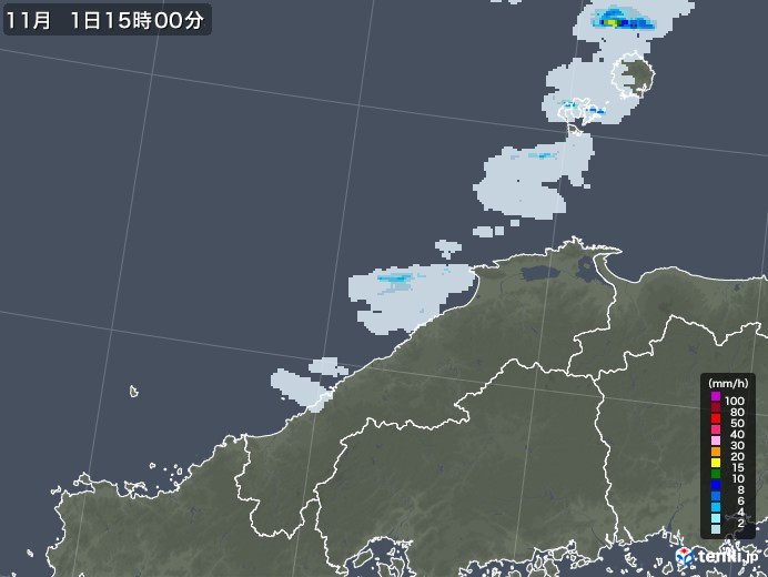 島根県の雨雲レーダー(2021年11月01日)