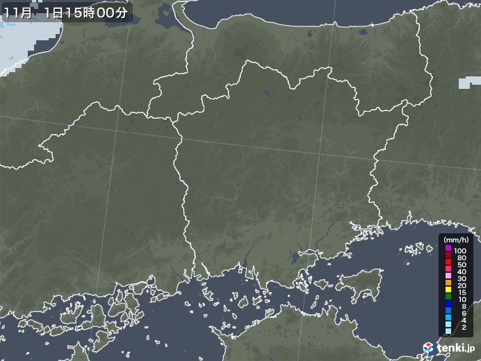 岡山県の雨雲レーダー(2021年11月01日)
