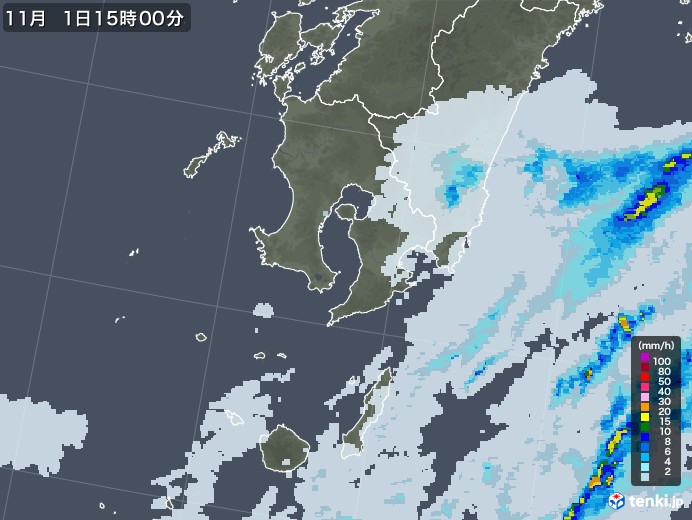 鹿児島県の雨雲レーダー(2021年11月01日)