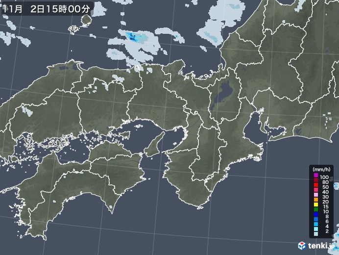 近畿地方の雨雲レーダー(2021年11月02日)