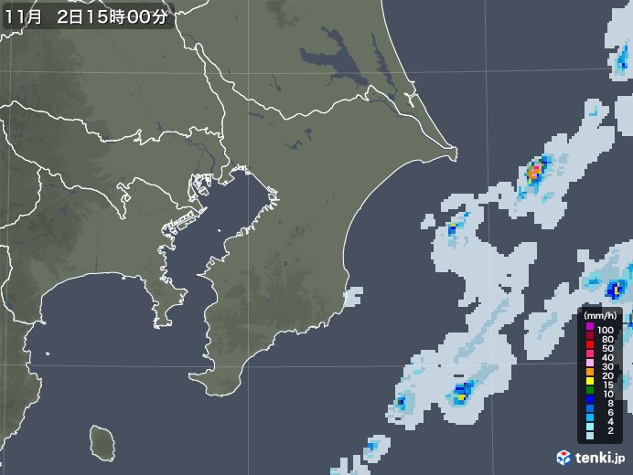 千葉県の雨雲レーダー(2021年11月02日)