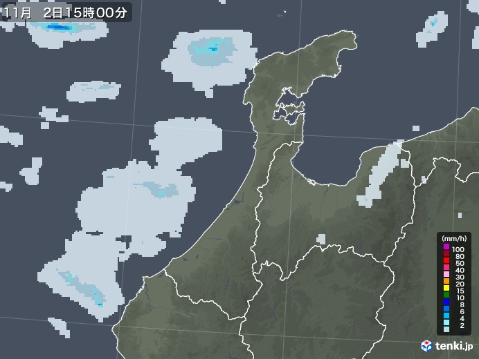 石川県の雨雲レーダー(2021年11月02日)