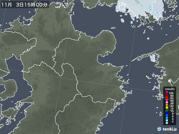 大分県の雨雲レーダー(2021年11月03日)
