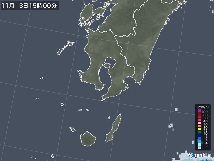 鹿児島県の雨雲レーダー(2021年11月03日)