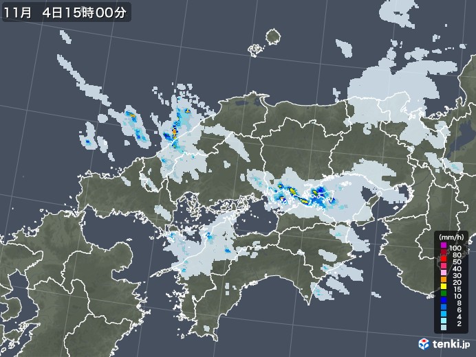 中国地方の雨雲レーダー(2021年11月04日)
