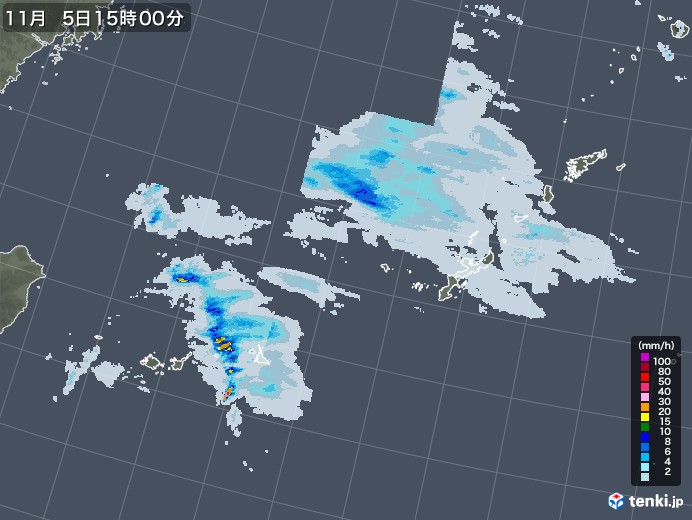 沖縄地方の雨雲レーダー(2021年11月05日)