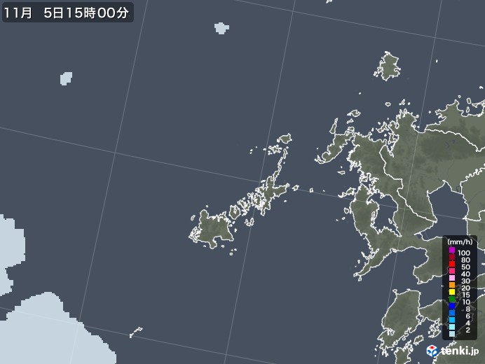 五島列島(長崎県)の雨雲レーダー(2021年11月05日)
