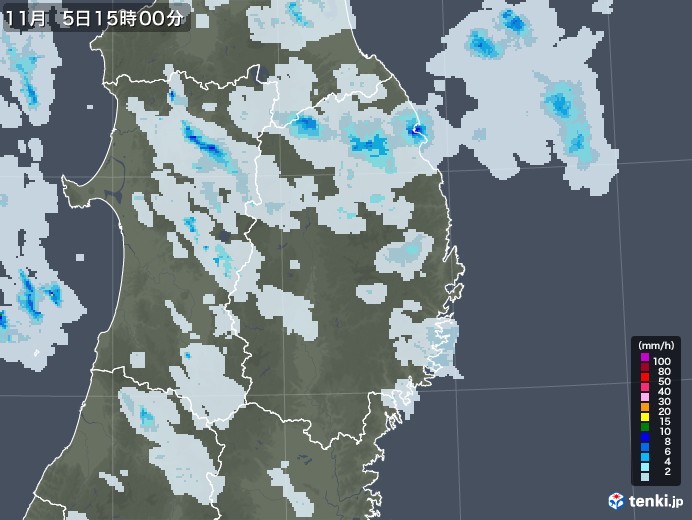 岩手県の雨雲レーダー(2021年11月05日)