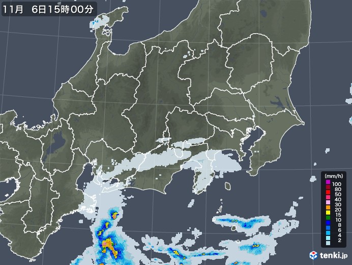関東・甲信地方の雨雲レーダー(2021年11月06日)