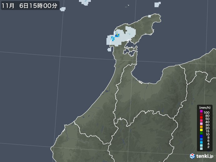 石川県の雨雲レーダー(2021年11月06日)