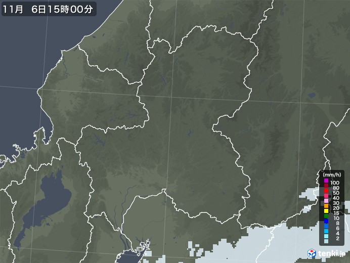岐阜県の雨雲レーダー(2021年11月06日)